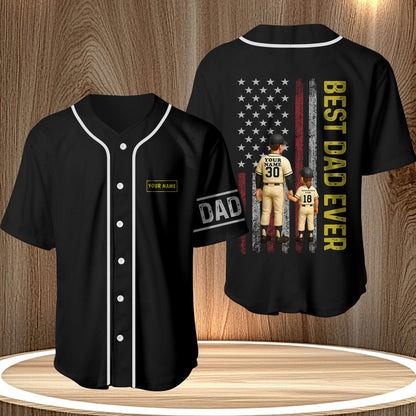 Personalized best dad ever shirt black baseball jersey with custom name and kids graphic