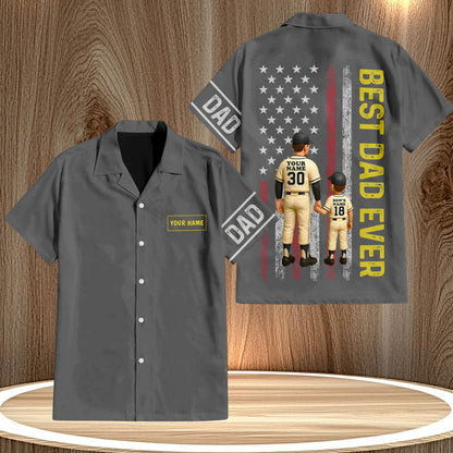365Gifty personalized best dad ever shirt with father and son baseball design and American flag