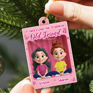 Personalized best friend Christmas ornament featuring cartoon characters and names Kristin and Sharon