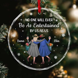 Personalized best friend Christmas ornament featuring two women enjoying the holiday season together