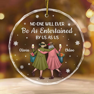 Personalized best friend Christmas ornament featuring two friends holding hands in festive attire