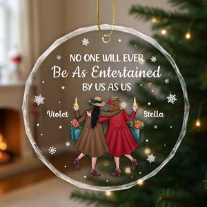 Personalized best friend Christmas ornament featuring two friends with candles and snowflakes