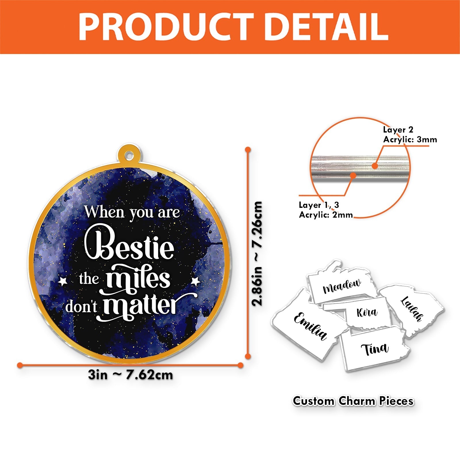 Personalized best friend keychain featuring a starry design and custom name charms