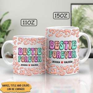 Personalized best friend mug set featuring colorful text and customizable names for friendship gifts