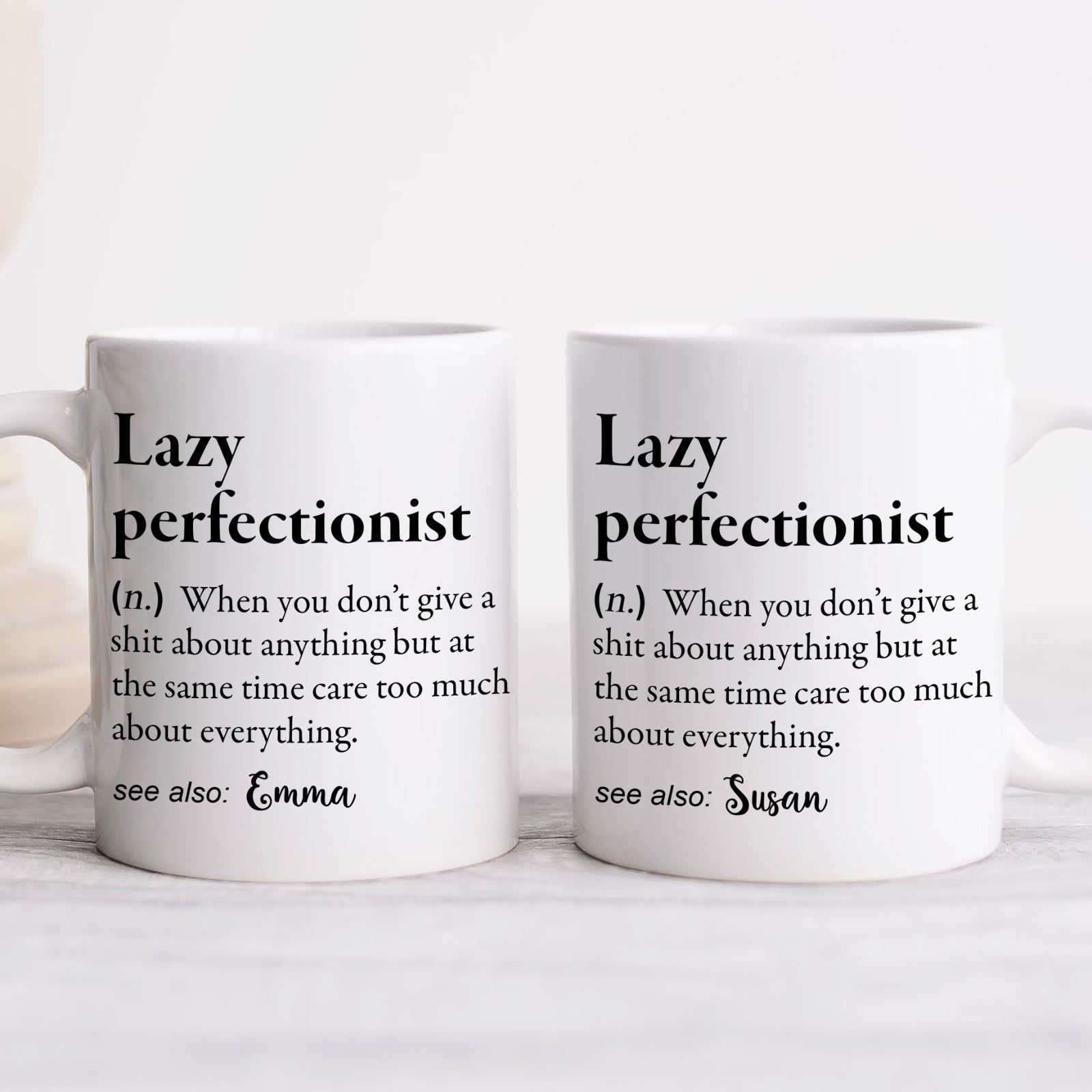 Personalized best friend mug with definition of lazy perfectionist, perfect gift for friends