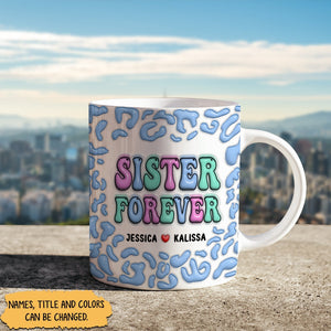 Personalized best friend mug featuring colorful text and customizable names for a special gift