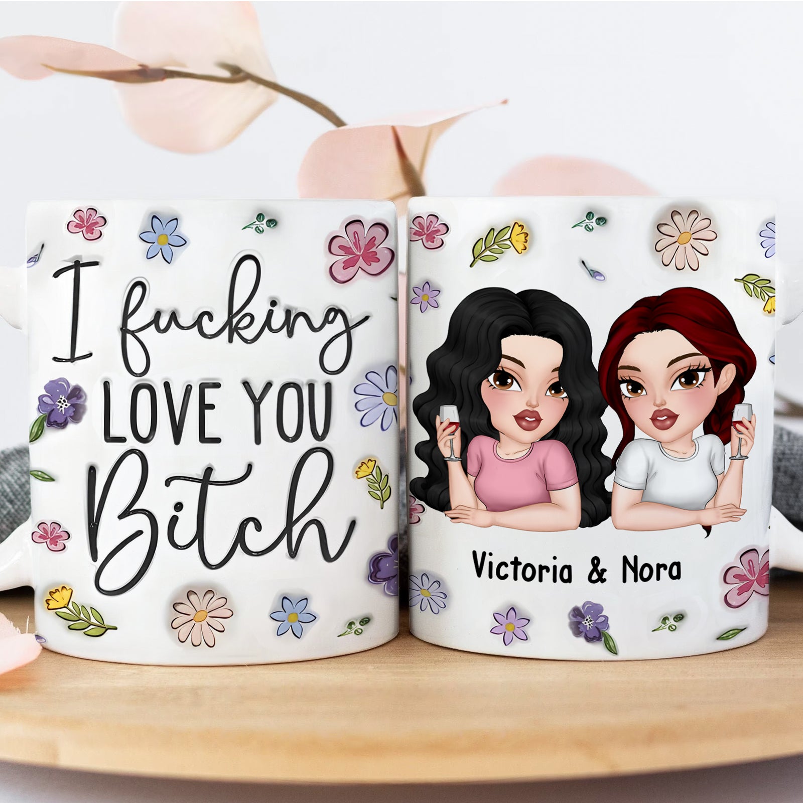 Personalized best friend mug featuring colorful designs and playful text for heartfelt gifting