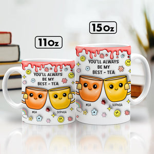 Personalized best friend mug featuring cheerful designs and custom names for a thoughtful gift