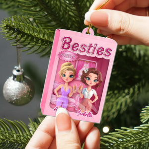 Personalized best friend ornament featuring two animated characters with the text Besties Forever