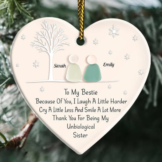 Personalized best friend ornament with heartfelt message and two character figures for your bestie
