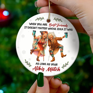 Personalized best friend ornament featuring a humorous quote and playful design for friendship celebrations