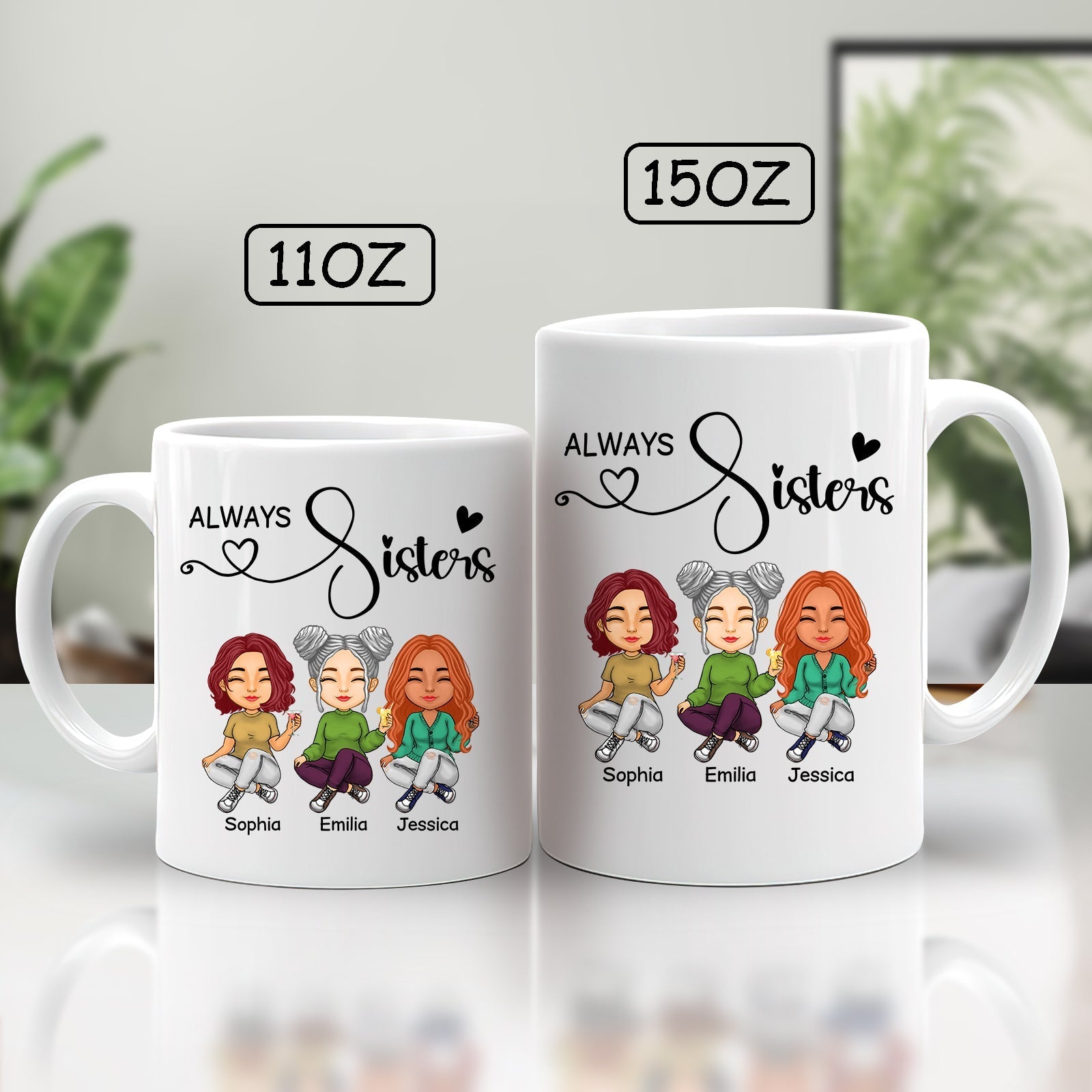 Personalized best friends mug with cartoon characters and names for a thoughtful gift