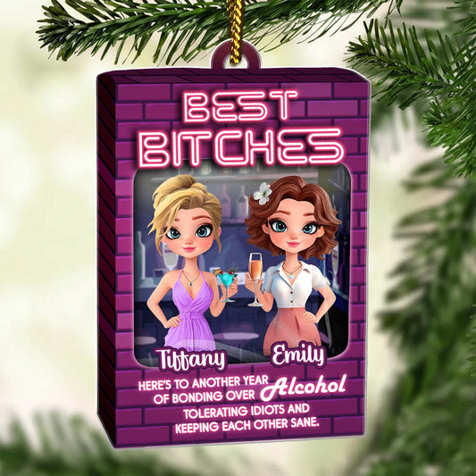 Personalized best friends ornament featuring two characters celebrating their friendship with a fun design