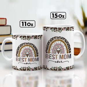 Personalized best mom mug featuring a colorful rainbow design with the text best mom