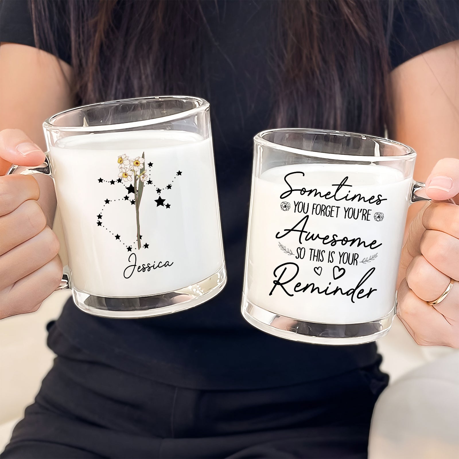 Personalized birth month flower mug with inspirational quote and custom name design