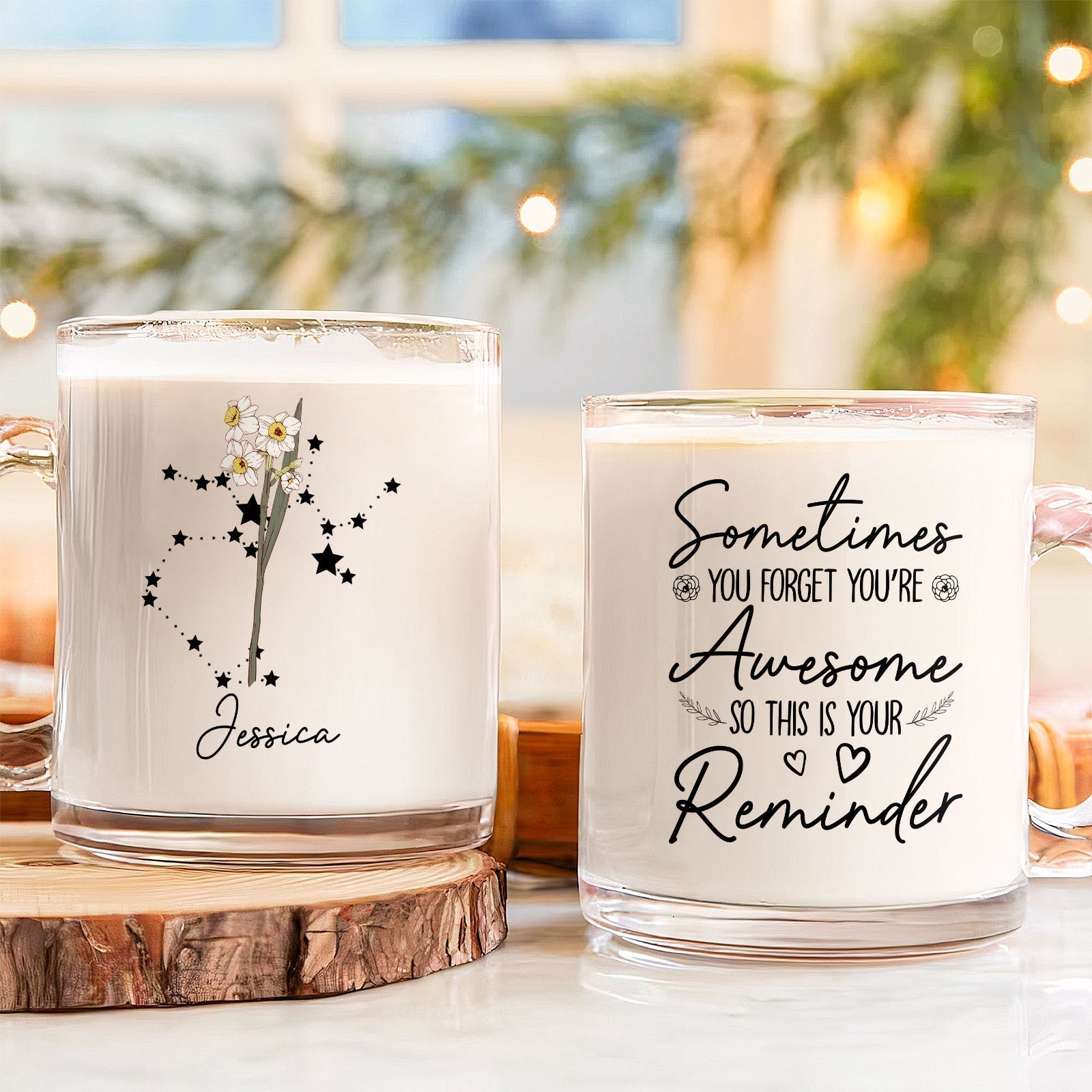 Personalized birth month flower mug featuring floral design and motivational text for a thoughtful gift