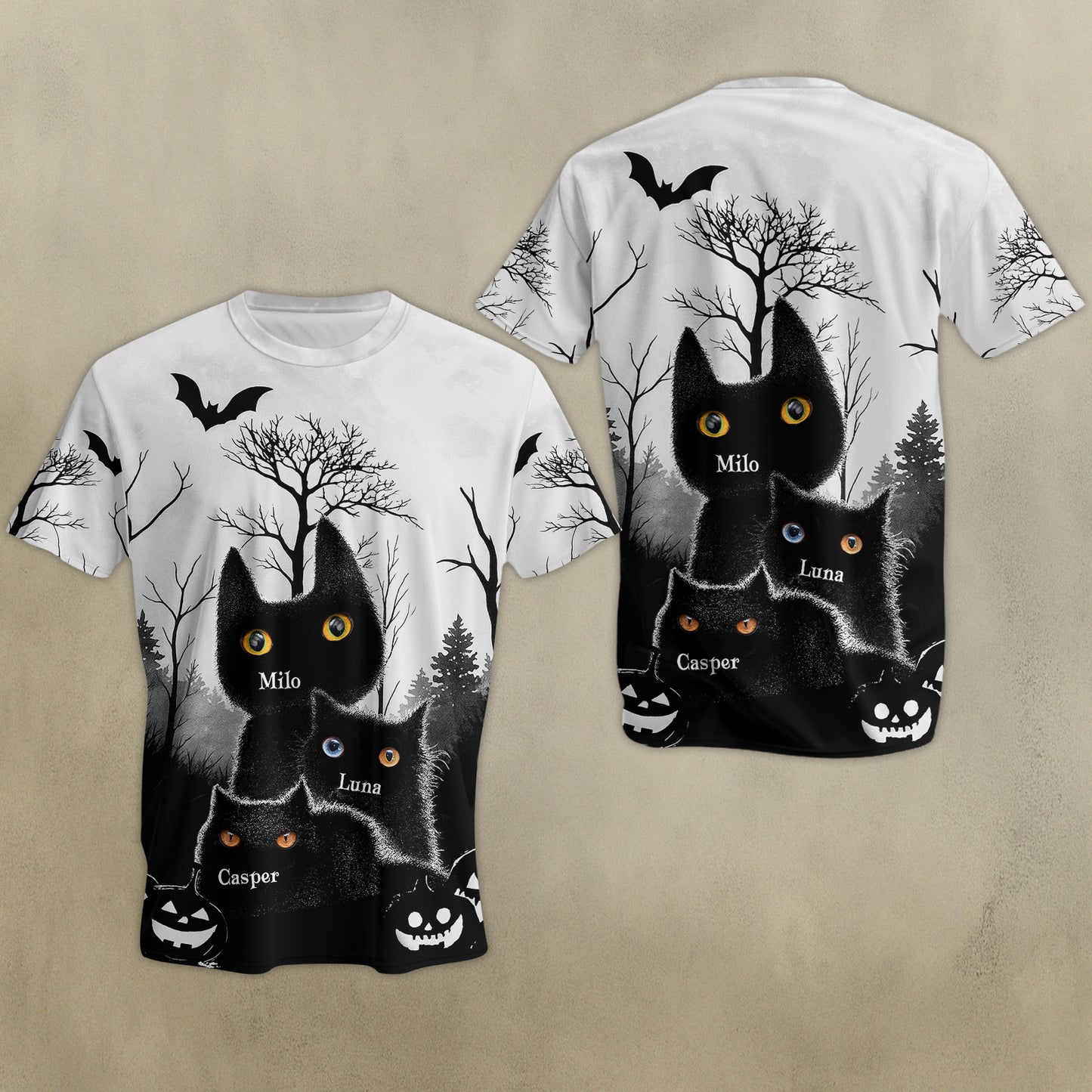 Personalized black cat Halloween shirt featuring spooky cats and Halloween elements for festive celebrations