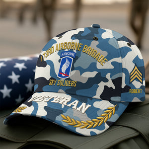 Personalized camo hat for veterans featuring 13th Airborne Brigade with custom name and military insignia