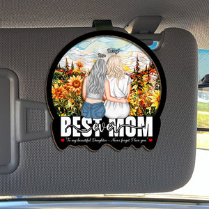Personalized car visor clip for mom featuring a heartfelt design with flowers and a loving message