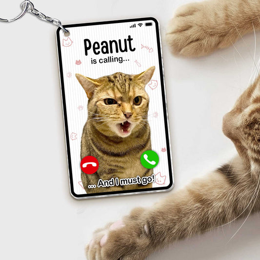 Personalized cat photo keychain featuring a festive design with Spider-Man graphics