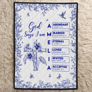 Personalized Christian blanket featuring floral design with scripture verses and name Amelia