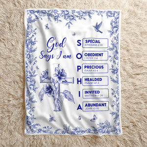 Personalized Christian blanket featuring floral design and inspirational verses for a cozy home decor