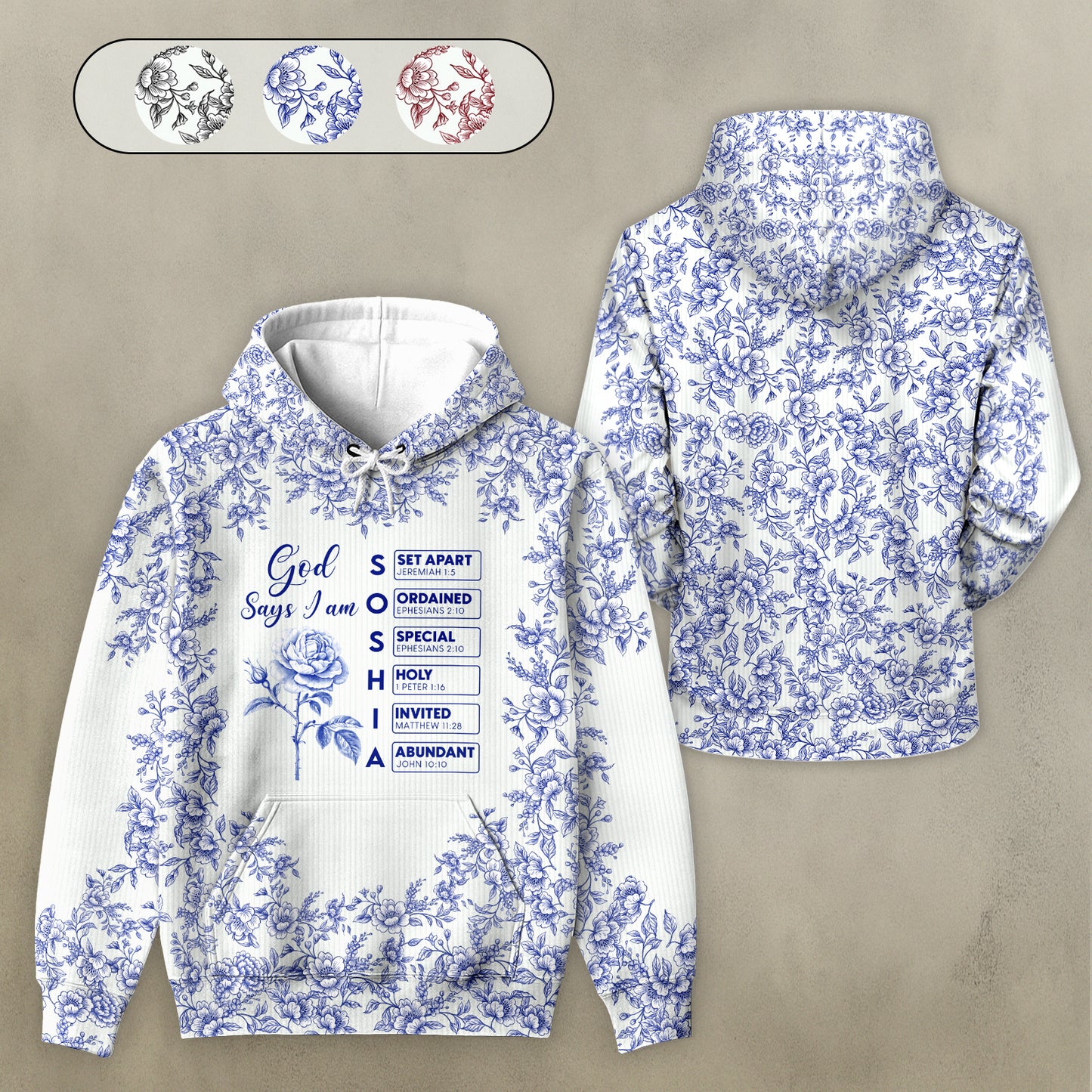 Personalized Christian hoodie with floral design featuring uplifting messages and a comfortable fit