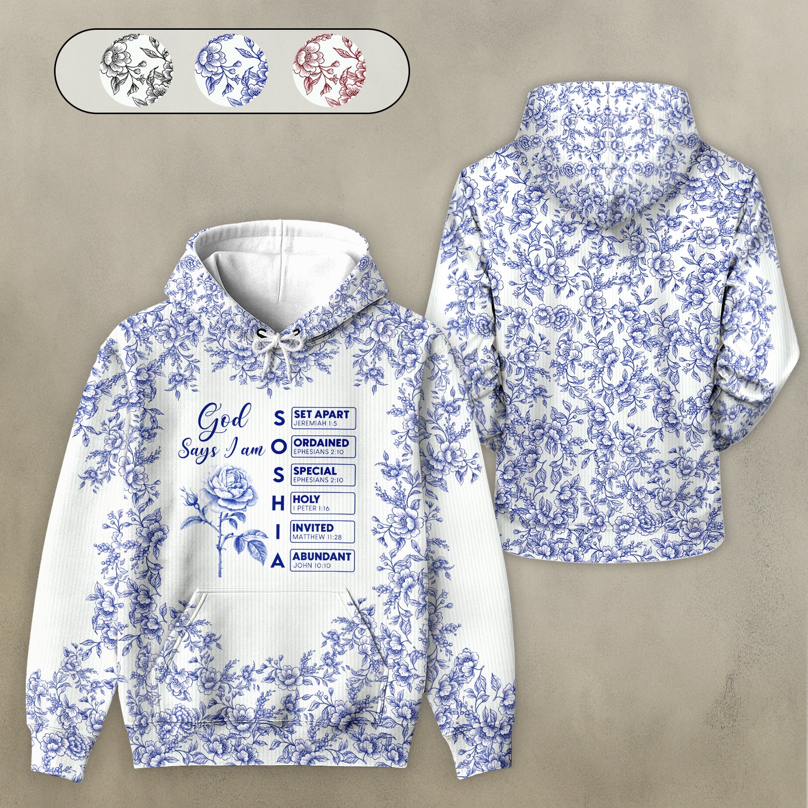 Personalized Christian hoodie with floral design featuring uplifting messages and a comfortable fit