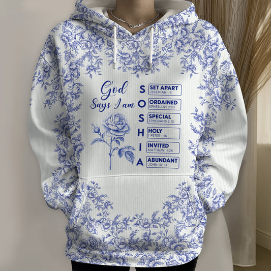 Personalized Christian hoodie featuring floral design and uplifting scripture messages
