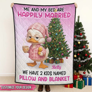 Personalized Christmas blanket featuring a cartoon character in pajamas with a tree for holiday warmth