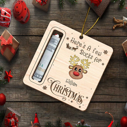 Personalized Christmas money holder with reindeer design and rolled cash inside by 365Gifty
