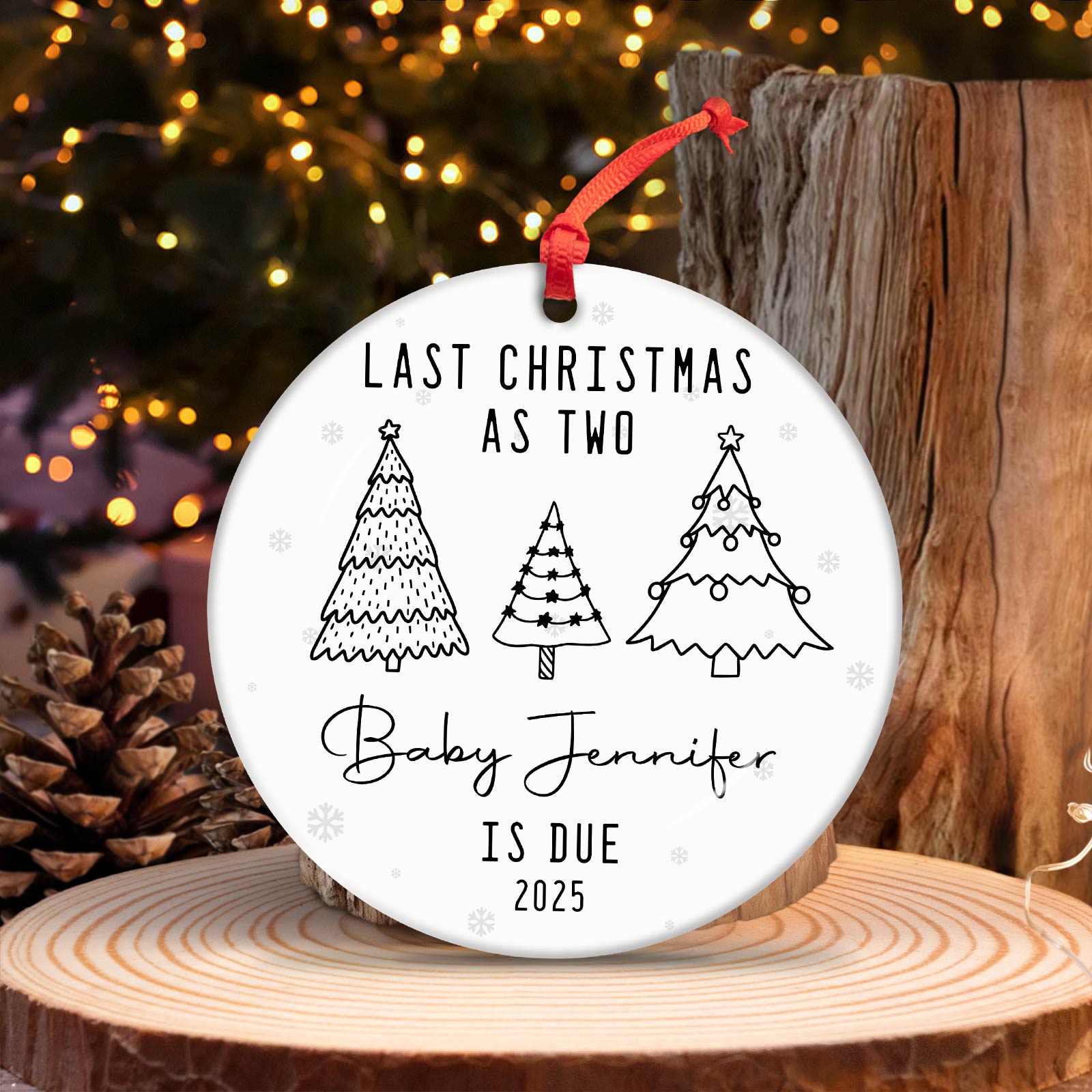 365Gifty personalized Christmas ornament with Last Christmas as Two design and custom baby name