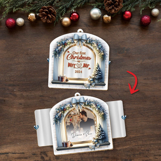 365Gifty personalized Christmas ornament with a customizable photo and Our First Christmas 2024 design
