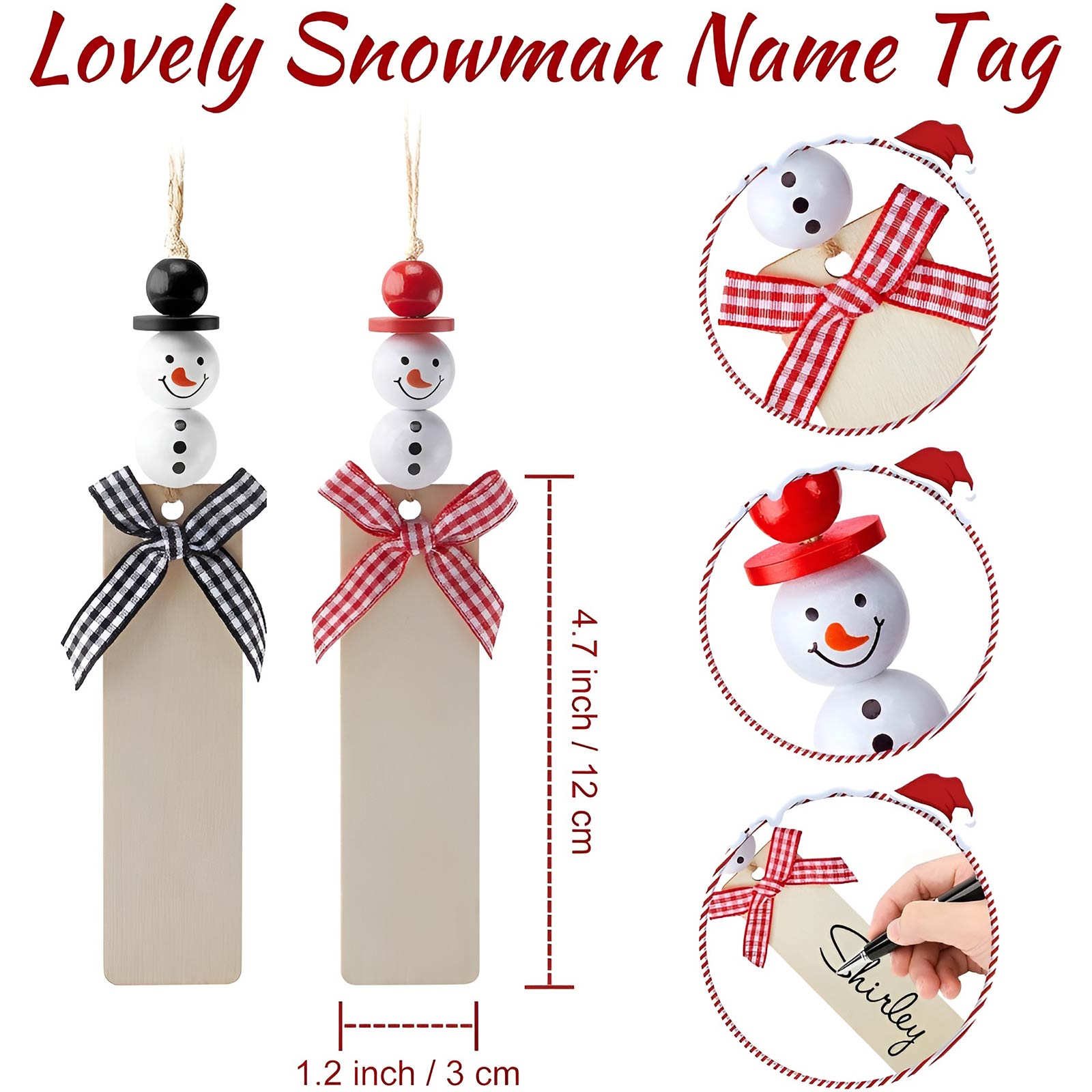 Lovely snowman name tag wooden holiday decoration for personalized Christmas stockings by 365Gifty