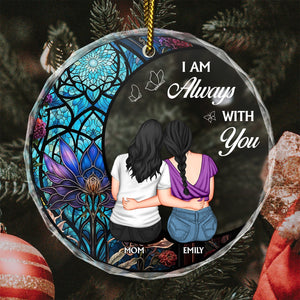 Personalized circle glass ornament featuring two women with floral design, heartfelt message for gifts