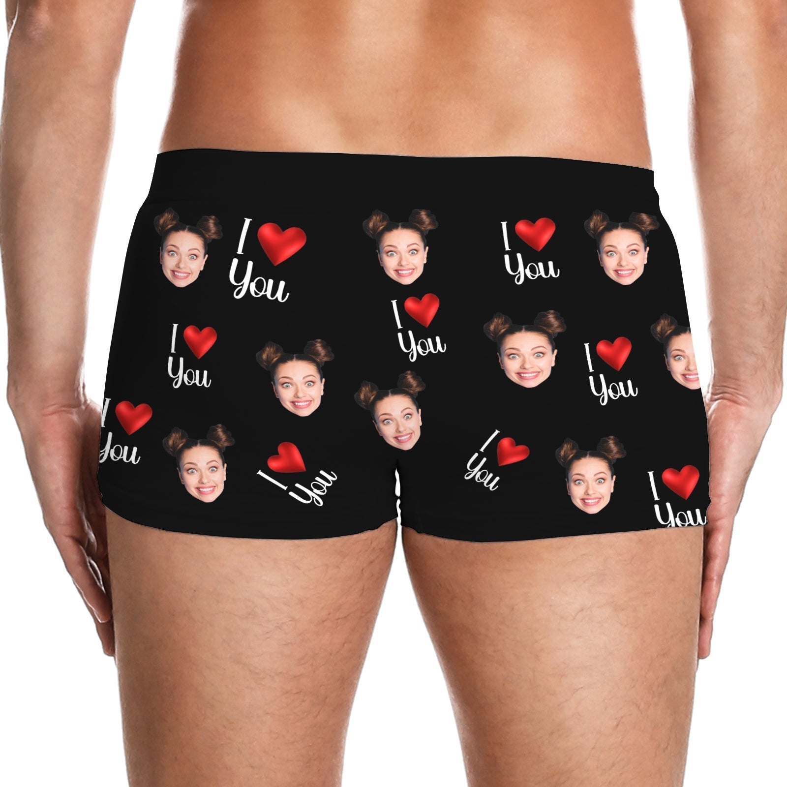 Personalized couple boxer featuring fun faces and hearts, perfect for romantic gifts