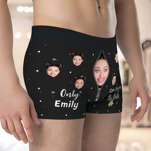 Personalized couple boxer shorts featuring custom photo designs and playful text for couples