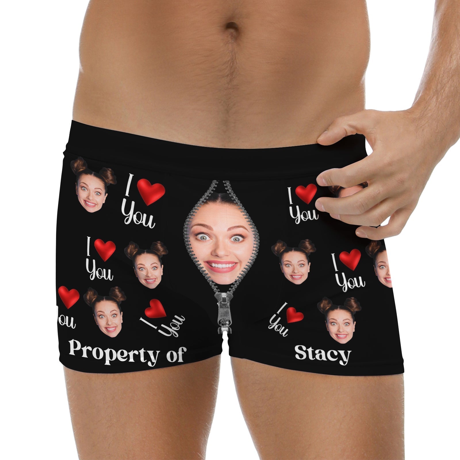 Personalized couple boxer with fun faces and text for a quirky gift idea