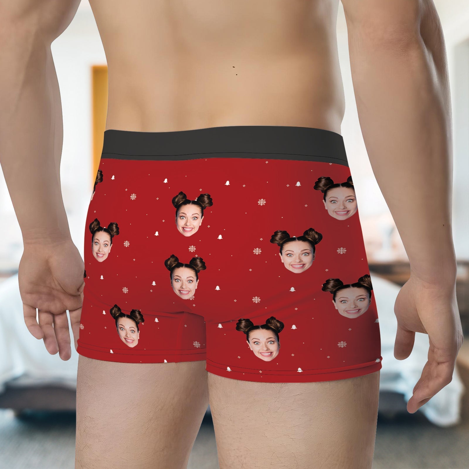 Red personalized couple boxer featuring fun face prints for a playful gift option