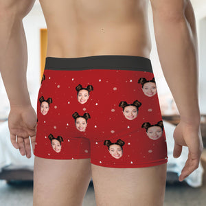 Red personalized couple boxer featuring fun face prints for a playful gift option