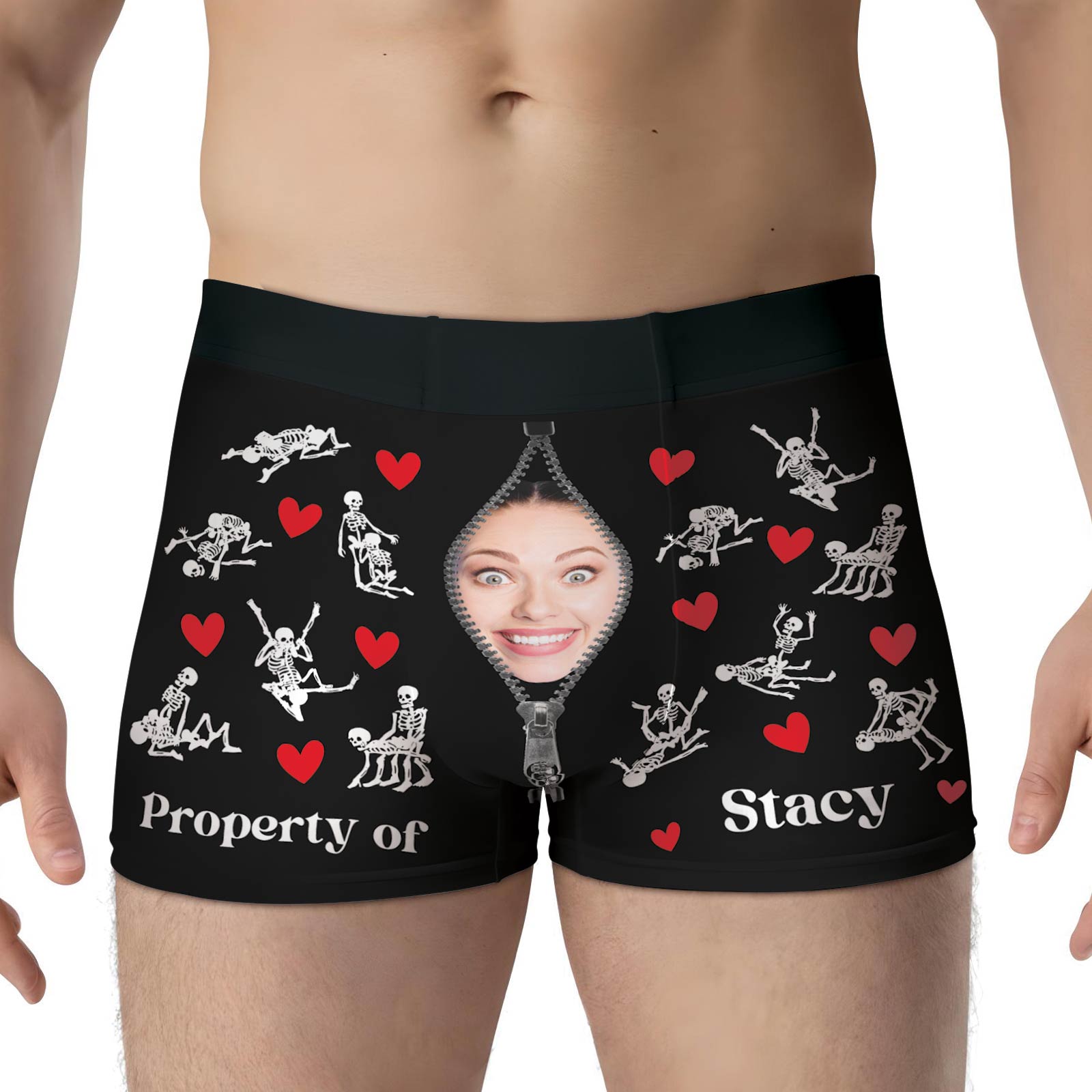 Funny personalized couple boxers with skeleton graphics and playful design for couples