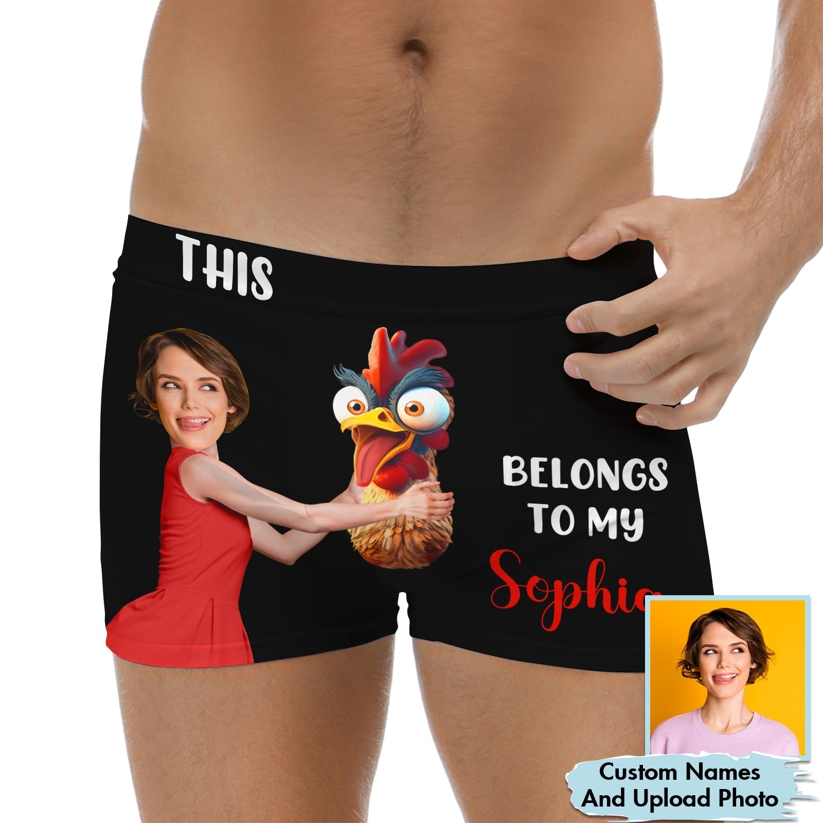 Personalized couple boxers featuring a custom photo and text for unique gifts