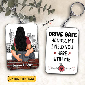Personalized couple car hanger with custom names and cute drive safe message for couples