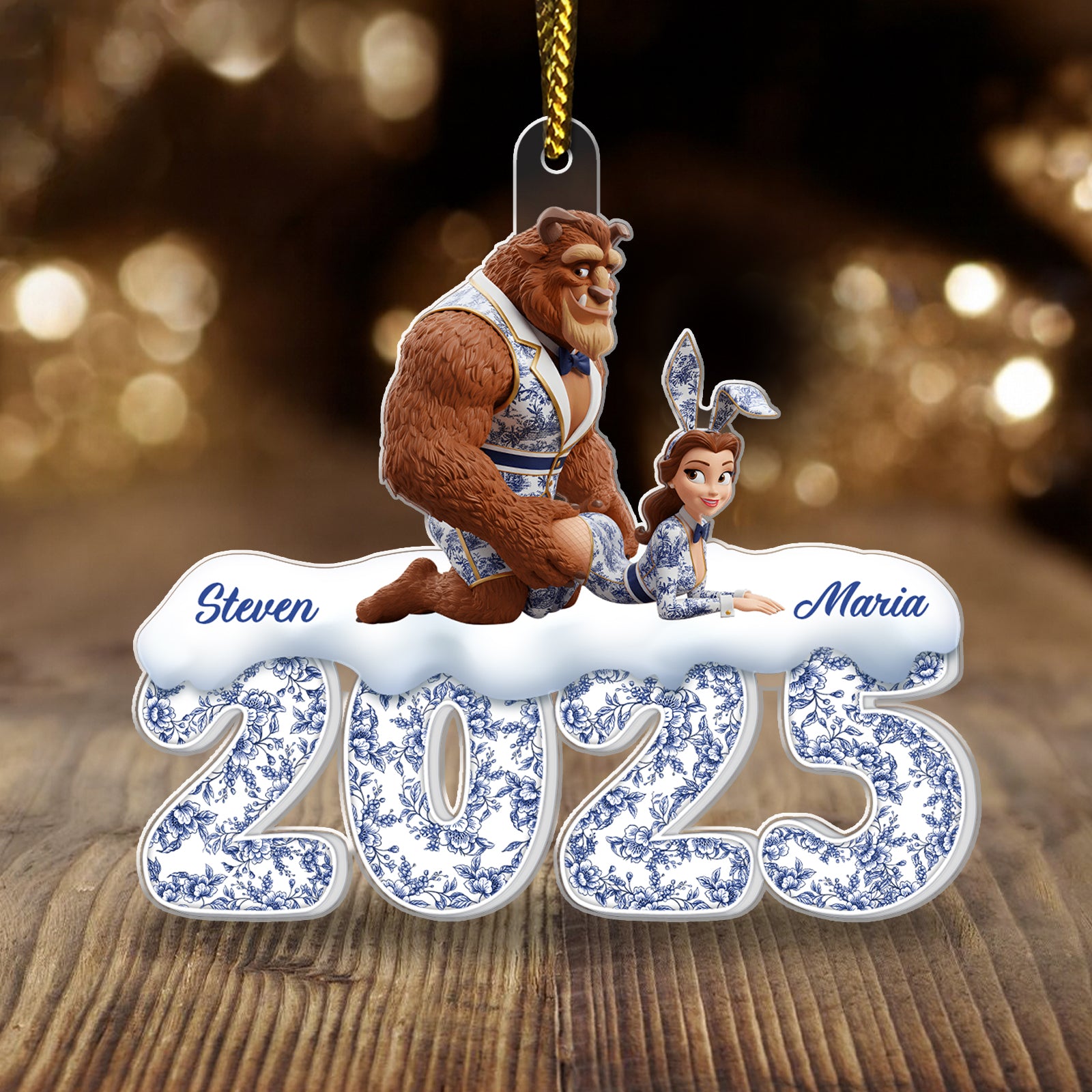 Personalized couple Christmas ornament 2025 featuring a charming design with custom names Steven and Maria