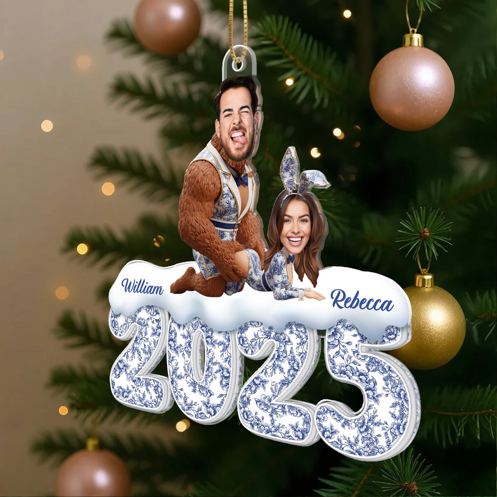 Personalized couple Christmas ornament 2025 featuring custom names and festive design