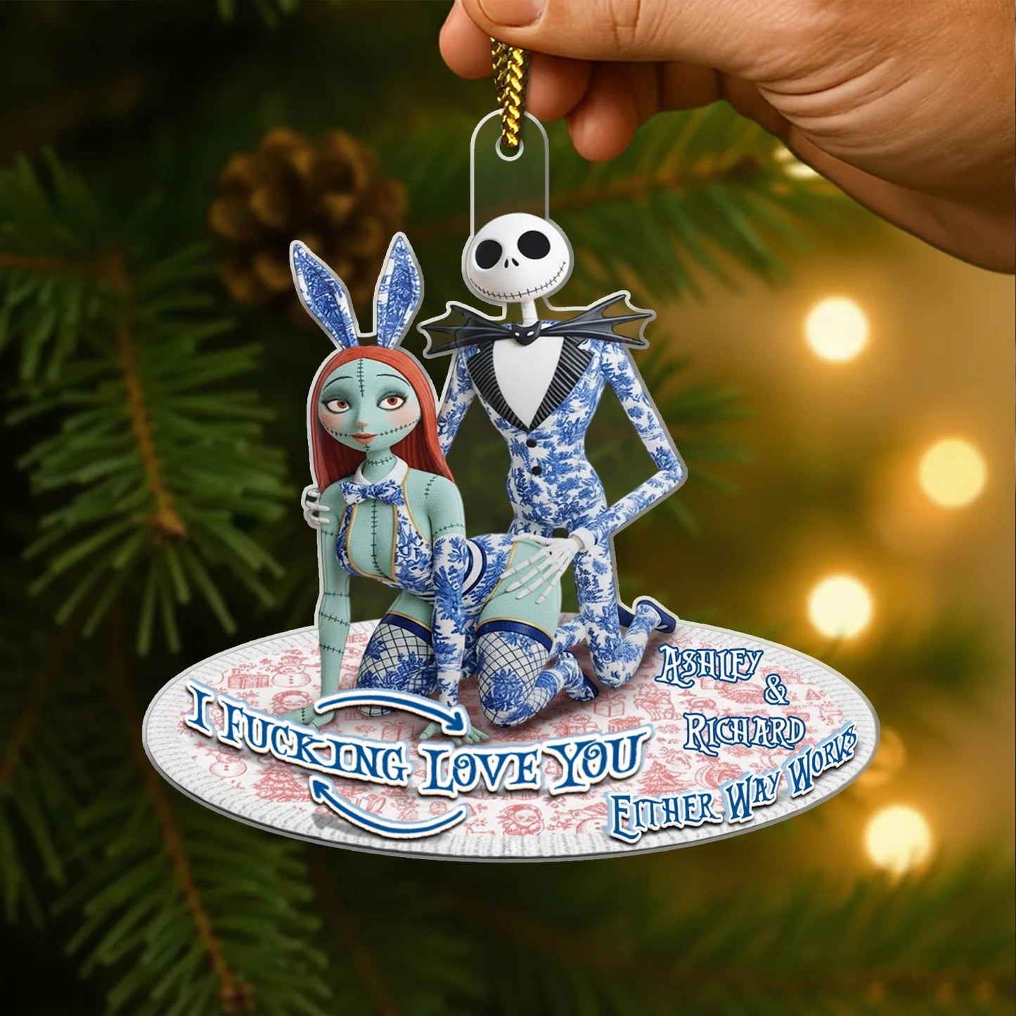 Personalized couple Christmas ornament featuring unique design with names Ashley and Richard