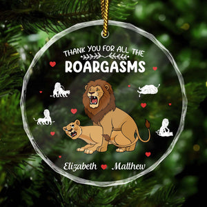 Personalized couple Christmas ornament featuring lions and hearts for a unique holiday gift