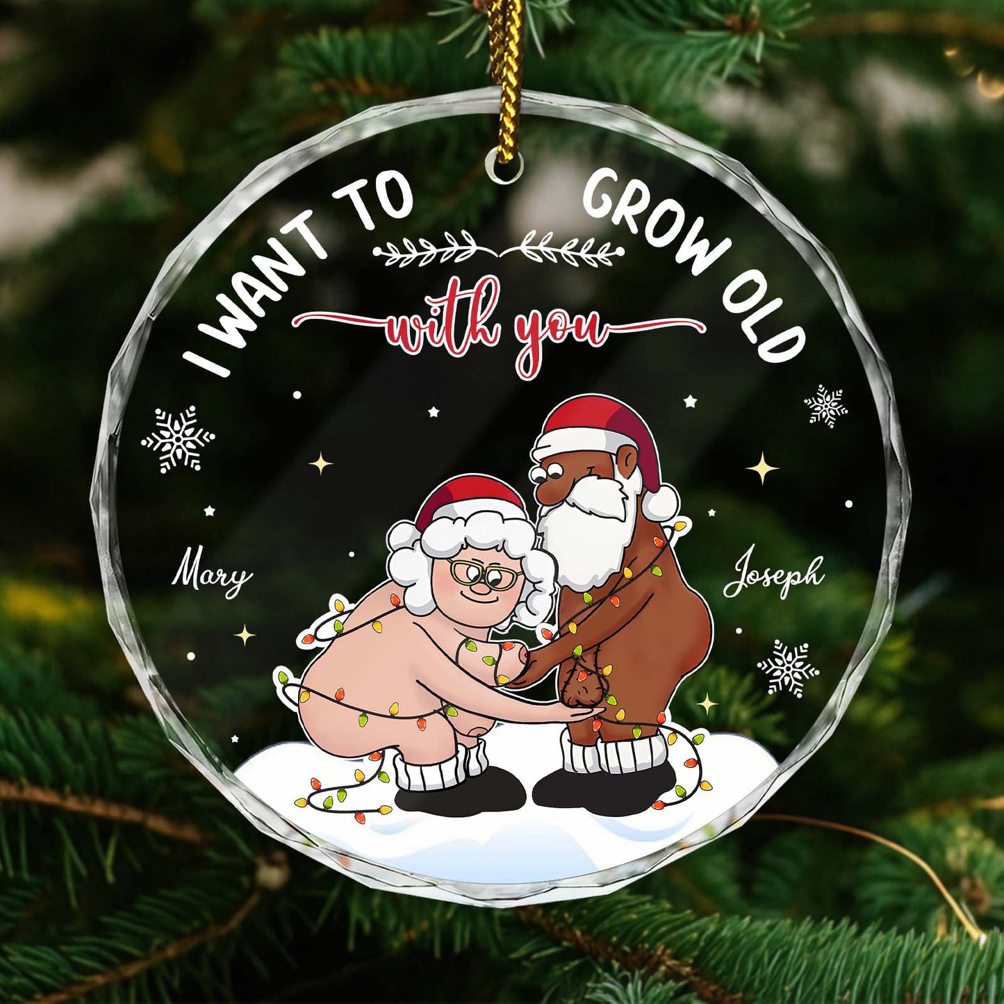 Personalized couple Christmas ornament featuring a decorated design with names and heartfelt message