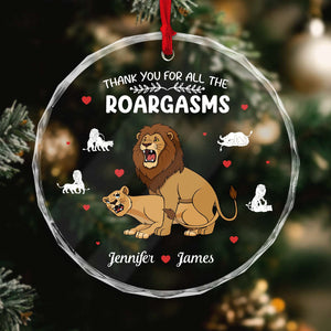 Personalized couple Christmas ornament featuring lions and decorative text for a unique holiday gift
