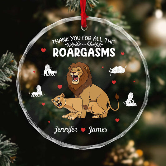 Personalized couple Christmas ornament featuring lions and decorative text for a unique holiday gift